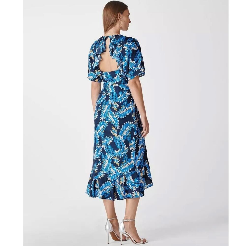 Whistles Women's Josephine Print Wrap‎ Dress Leafy Blue/Multi Print Open Back 6
